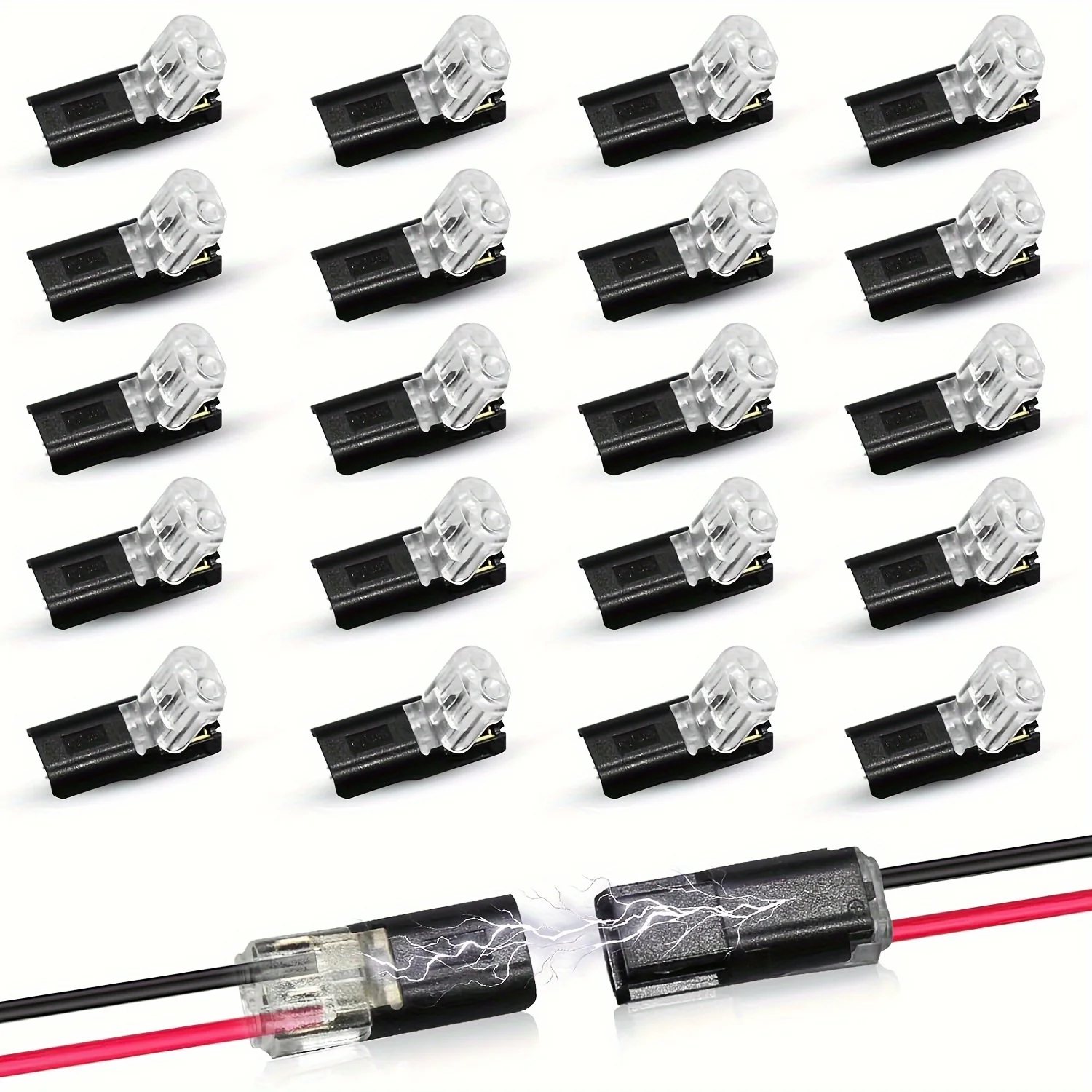 Double Line Insertion Connector-2-Pin 2-Port, PVC Insulation, Copper Contact, Quick Connect with Buckle for LED Wire Connections