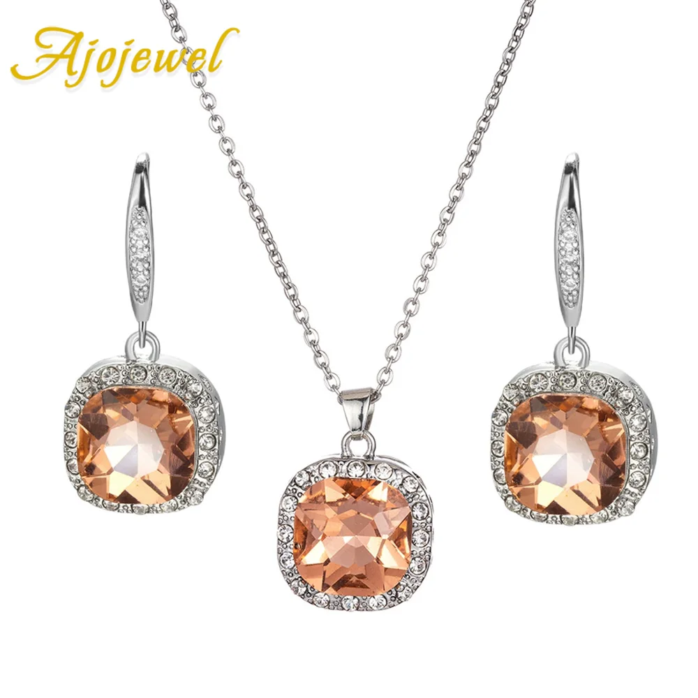 

Ajojewel Square Champagne Crystal Necklace And Earrings Set Woman Elegant Crystal Jewelry Sets