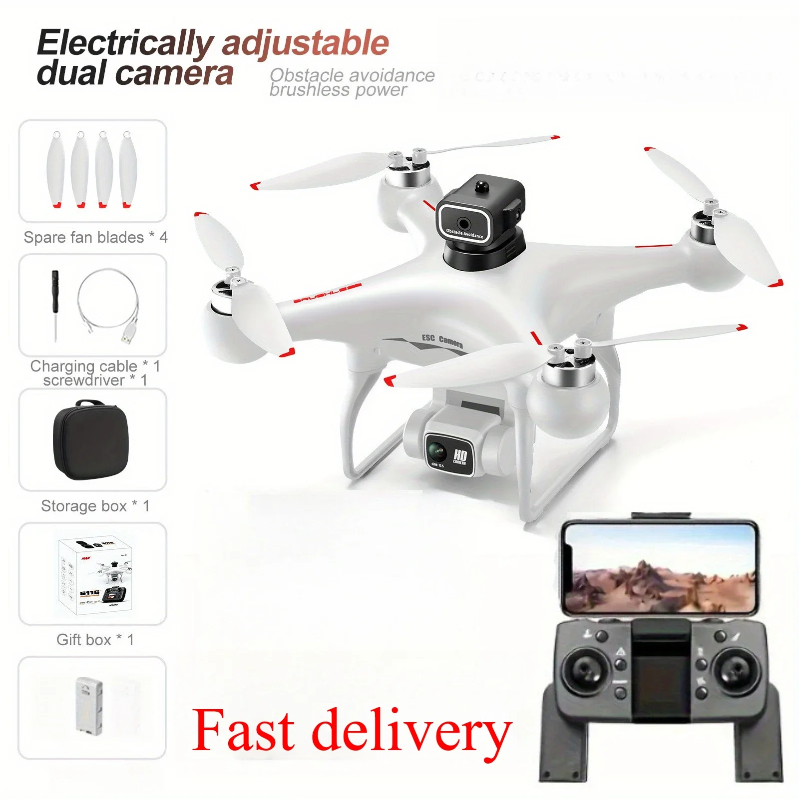 

S116 Brushless FPV Drone 8K Dual Camera Optical Flow Avoidance One Key Return USB Charging WiFi APP Control for Adults Kids
