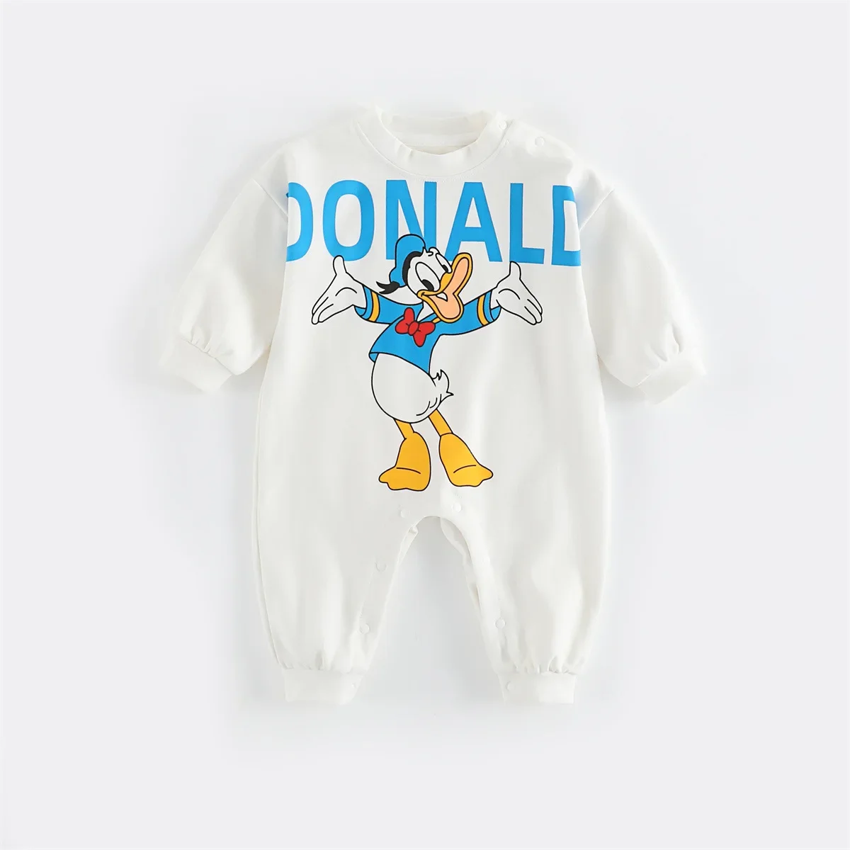 Spring Newborn Baby Rompers Hats 2pcs Set Cartoon Donald Duck Mickey Pooh Clothes Boys Girl Jumpsuit Infant Long Sleeve Bodysuit