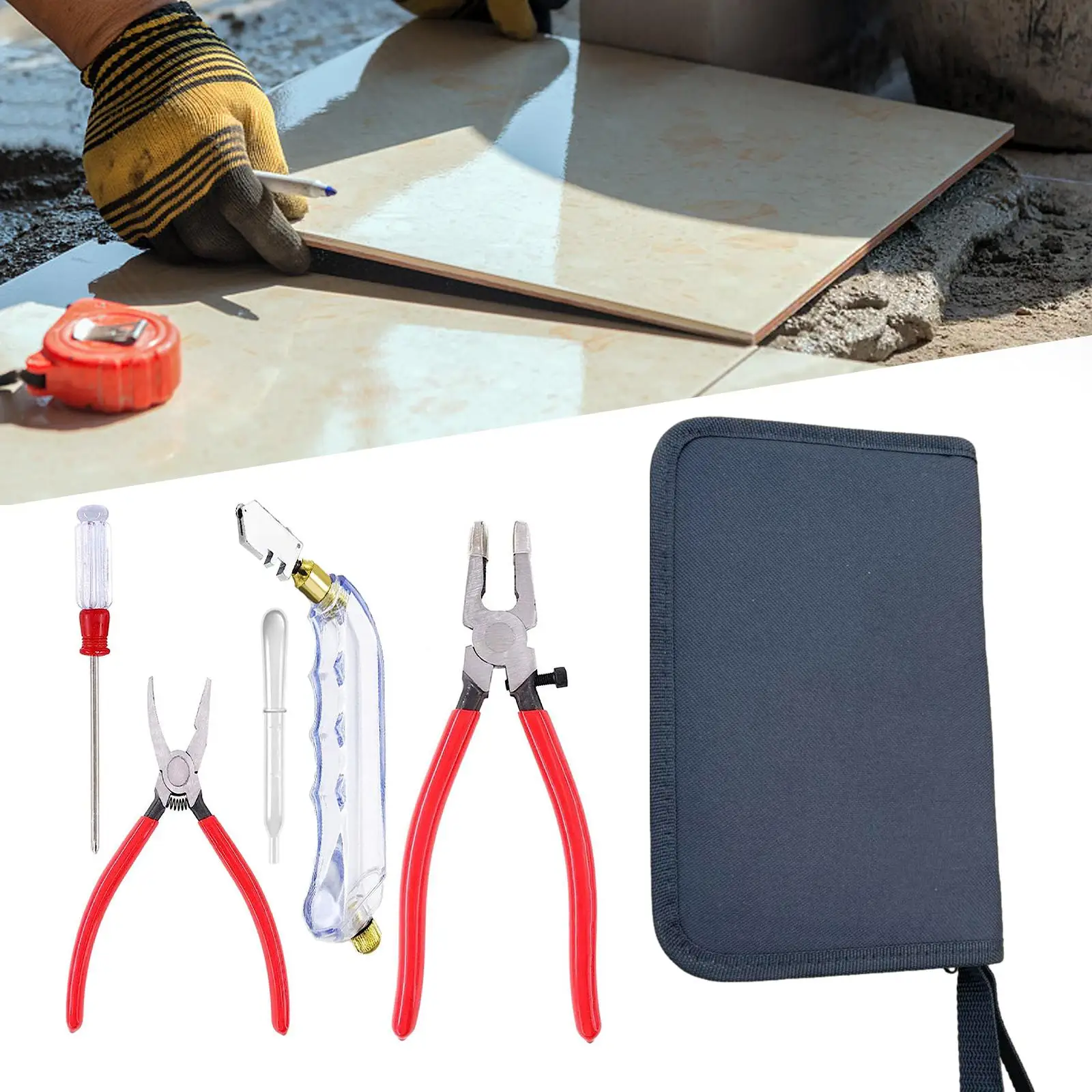 Glass Cutter Tool Kit Professional Heavy Duty Glass Cutting Tools Running Pliers for Fusing Breaking Stained Glass Mirror Tiles