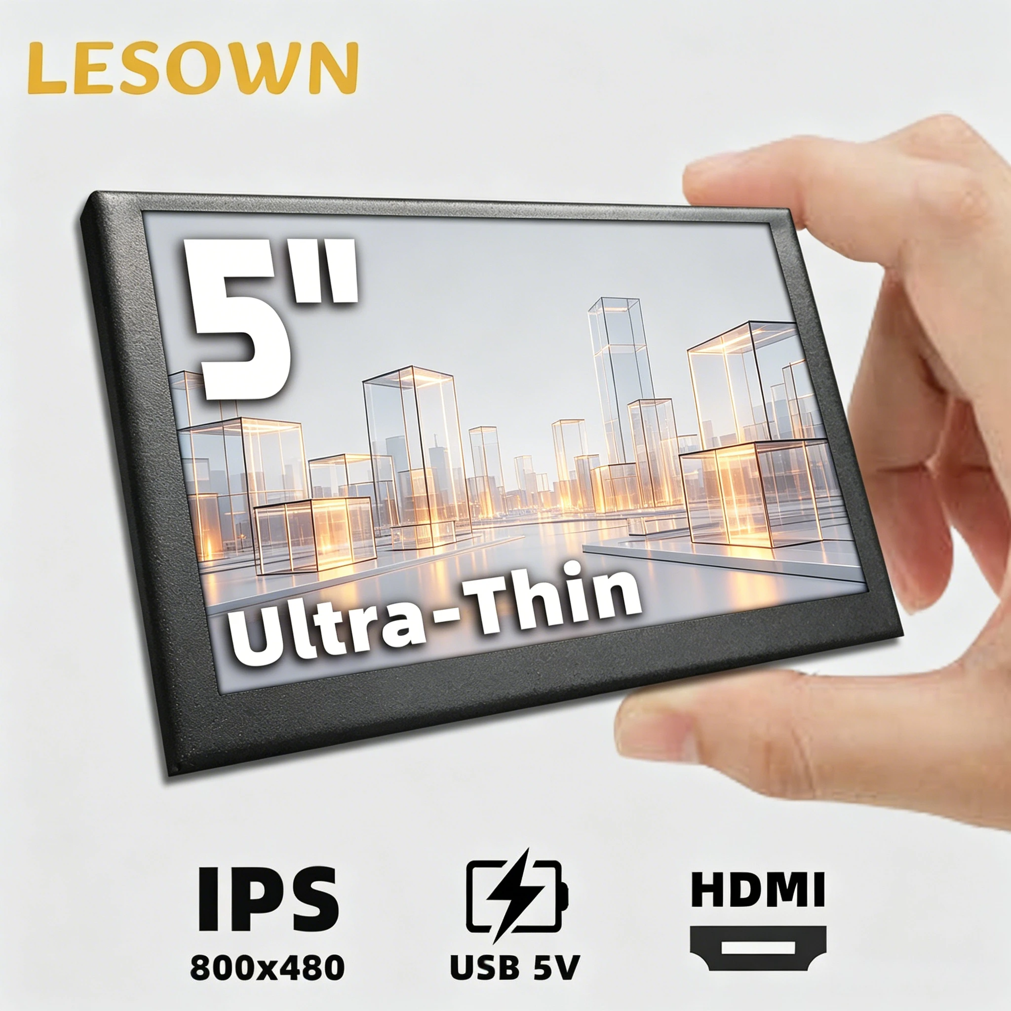 LESOWN Compact 5.0 Inch Hardware Stats Dashboard 60Hz miniHDTV Black Alloy Screen for Water Cooled PC Desktop Rig
