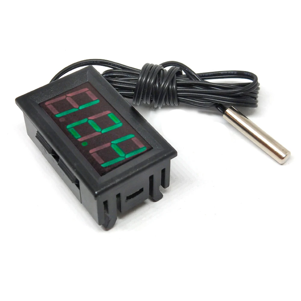 DC 12V Mini Digital LED Thermometer Sensor Module Meter Detector Waterproof Metal Probe Temperature Probe Monitor Panel Tester