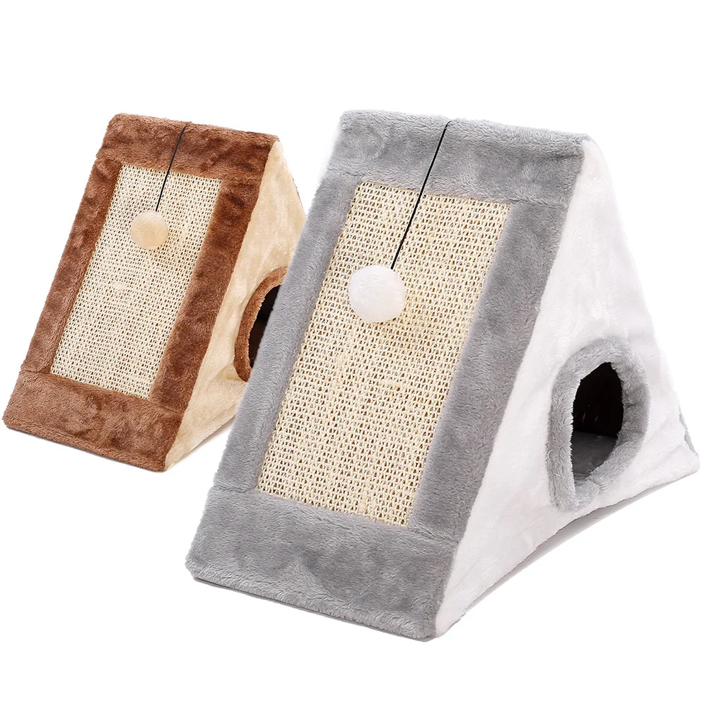 Poste rascador para gatos 3 en 1, tienda triangular para cueva de gatos, casa de juegos con tablero rascador, juguete plegable para rascar gatos, tienda para mascotas, cama cueva