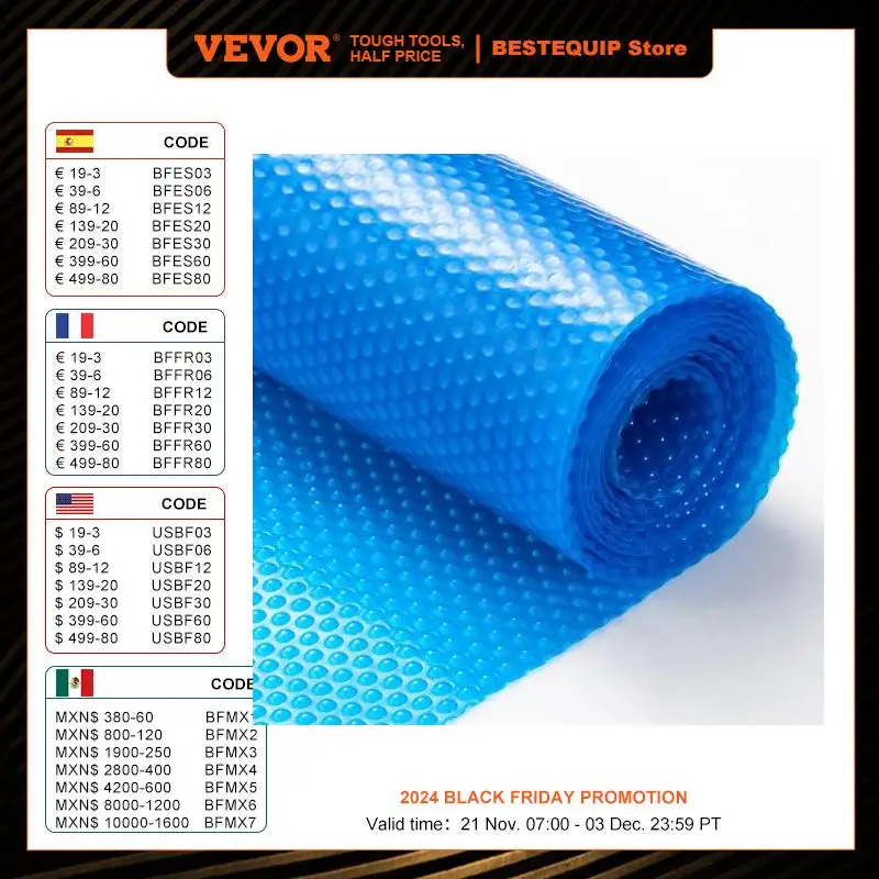 VEVOR Solar Pool Cover Rectangle Solar Blanket for Pools Inground Above Ground Swimming Pool Solar Cover 12 mil Solar Covers