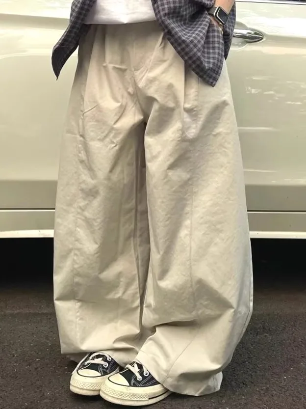 American Retro Loose Wide Leg Pants Men Cityboy Color Pleated Knife West Street Trendy Dad Long Trousers Casual Pants