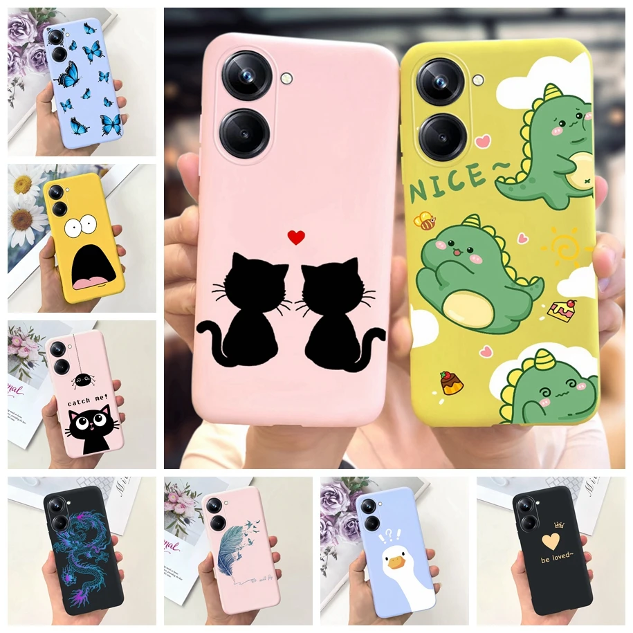 For Realme 10 Pro Plus Case RMX3687 RMX3686 Phone Cover Cute Dinosaur Shockproof Bumper For Realme 10 Pro 5G Funda Realme10 Capa