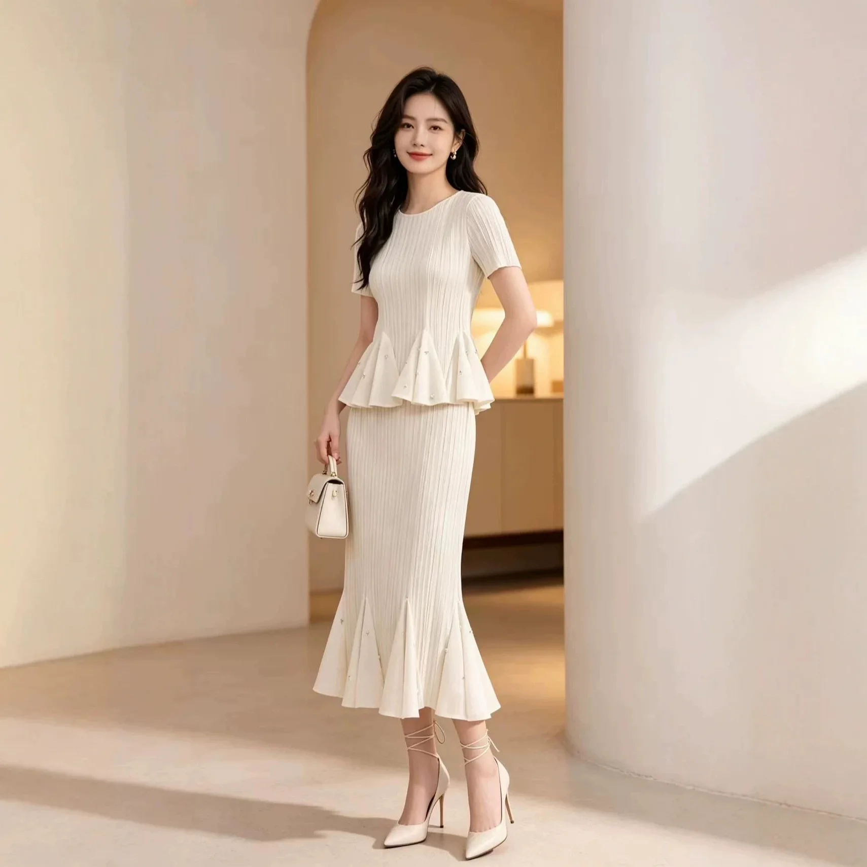 Traje Plisado Miyake Para Mujer 2026, Diseño Japonés, Top Holgado Con Cuello Redondo Y Volantes De Manga Corta + Falda Con Cintura Elástica, Conjunto De Dos Piezas — -46%, 44.06€ Coupon, from 49.69€ – 46% descuento – €49.69