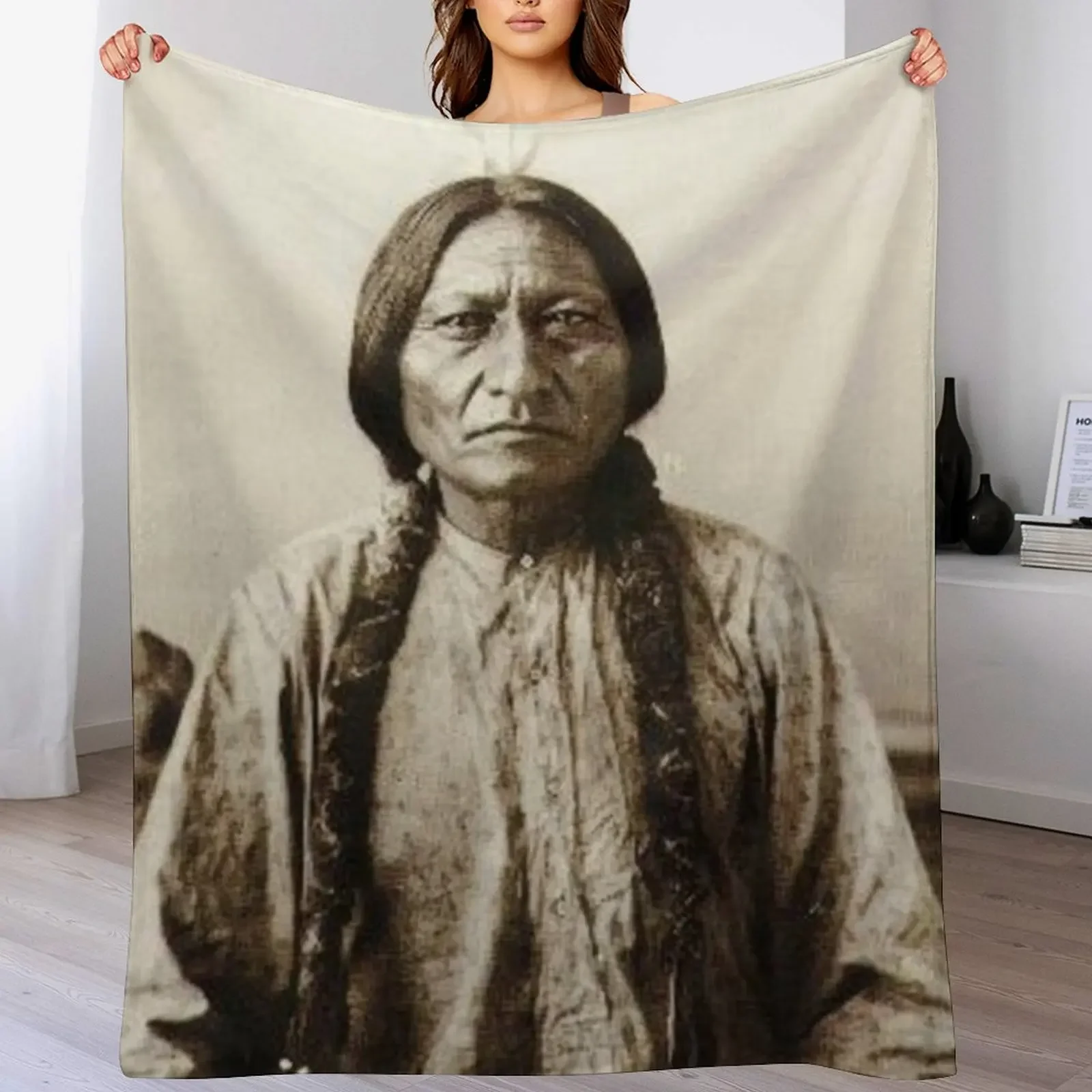 

Sitting Bull - Hunkpapa Lakota Throw Blanket Luxury Throw Luxury Designer Decorative Sofas Hair Blankets