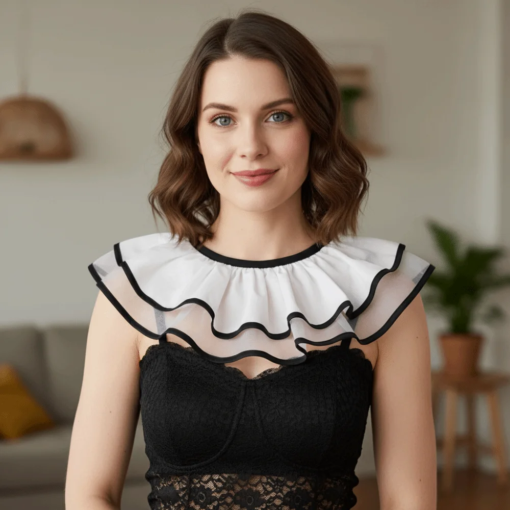 

Lolita Retro Style Lolita Fake Collar Black White Pleated Design Neck Ruff Detachable Double Layer Lapel Cape Costume Party