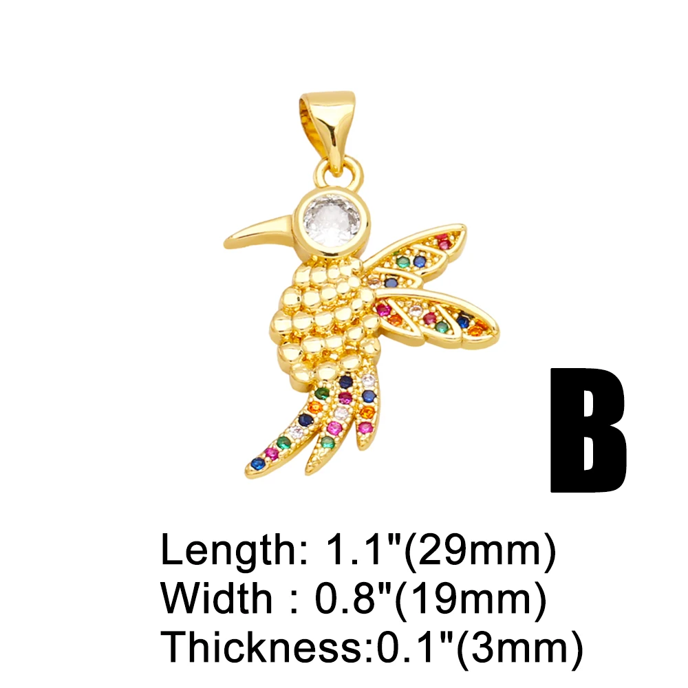 OCESRIO Multicolor Crystal Hummingbird Pendant for Necklace Copper Gold Plated CZ Animal Amulet Jewelry Making Component pdtb049