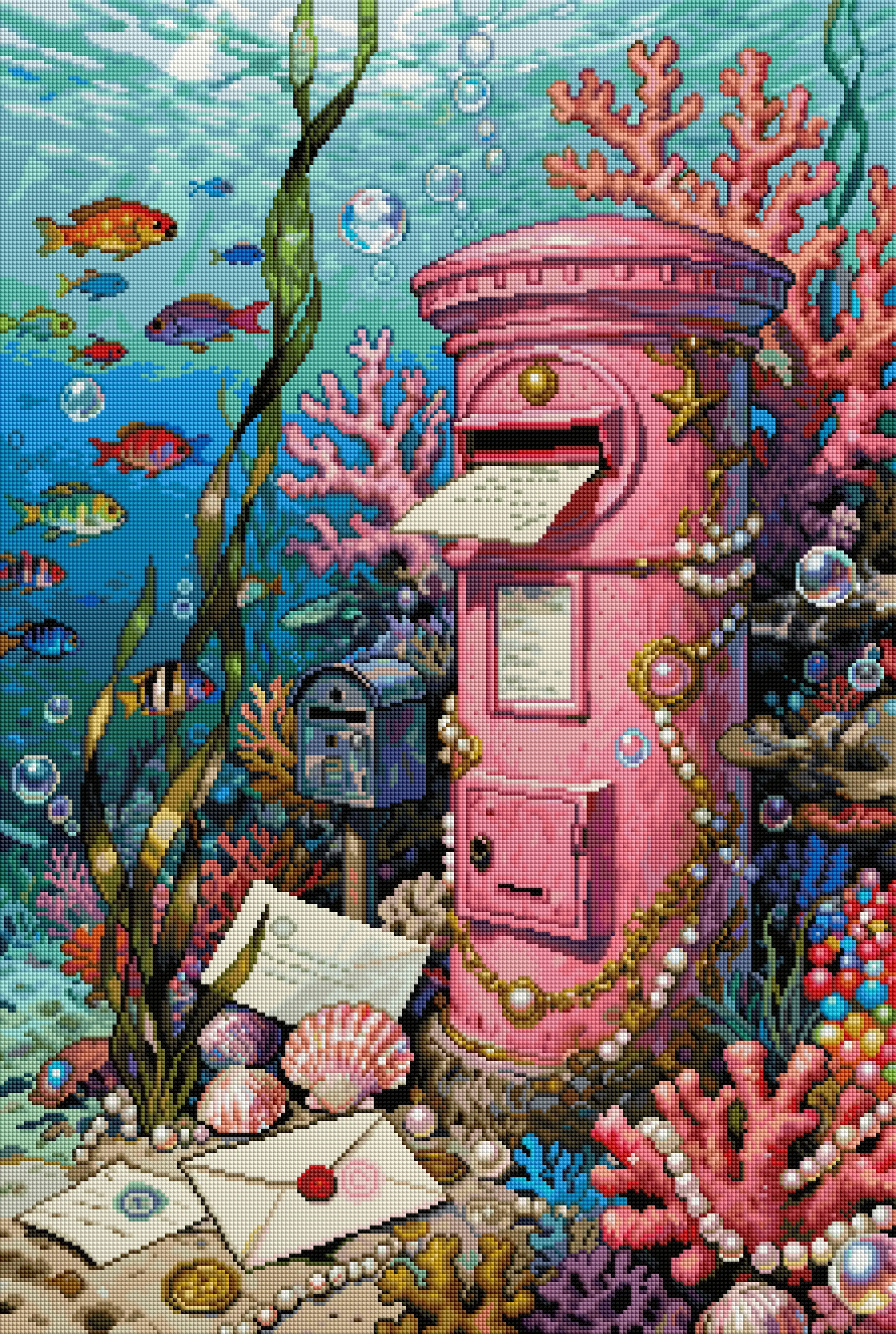 ForeverYoung 55×82cm Undersea Post Office Diamond Painting Kit Square AB Fairy Dust Drills Silk Flocking Canvas DIY Home Wall.