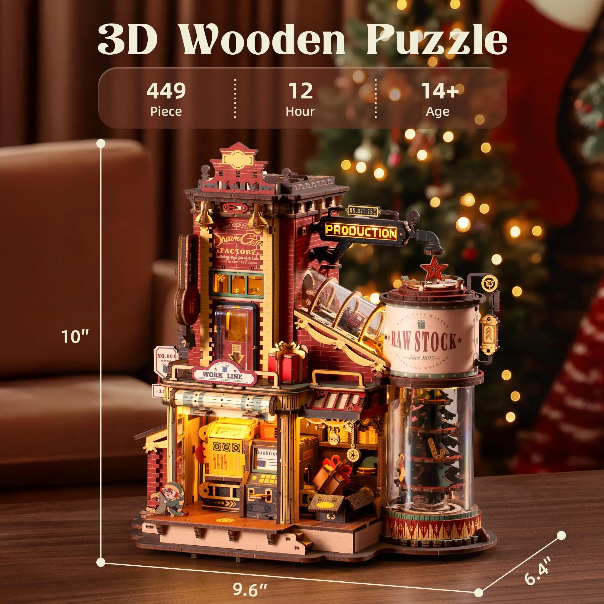 Robotime Rokr Dream Gift Factory Puzzle in legno 3D Regali di Natale Giocattolo con luce e musica per bambini Kit di blocchi di costruzione per bambini