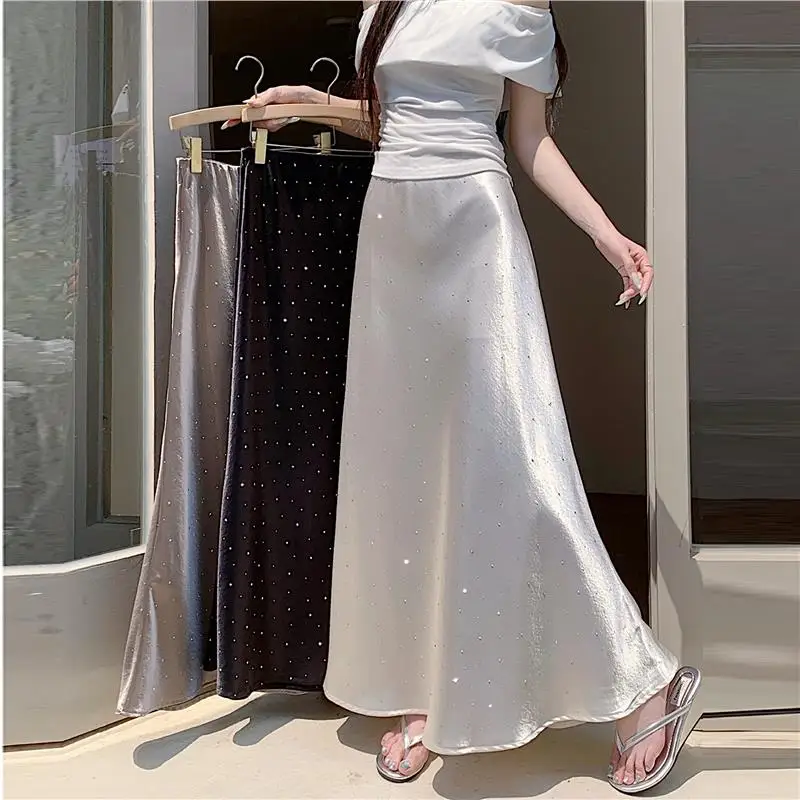 Inig paillettes Fi queue jupe taille haute coupe ajustée drapée a-ligne Ele jupe longue femmes été nouveau Sle Polyester Fiber