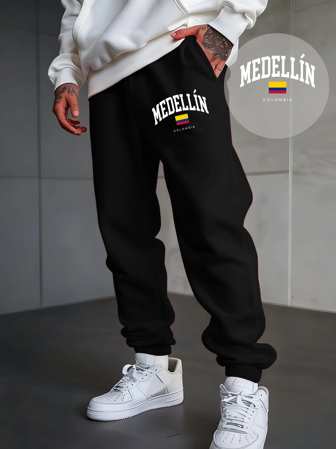 

Медельин Колумбии с принтом букв и флага, мужские спортивные штаны, флисовые модные брюки, повседневные спортивные штаны на шнурке, осенние спортивные штаны
