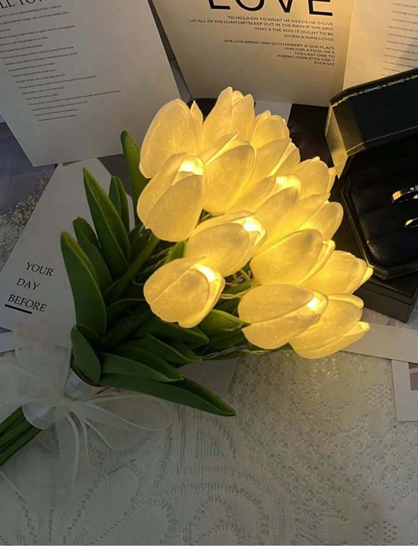 5/10pcs LED Tulips Artificial Flowers Night Light for Home PU Tulip Fake Flower Bouquet Garden Decoration Wedding Birthday Gift