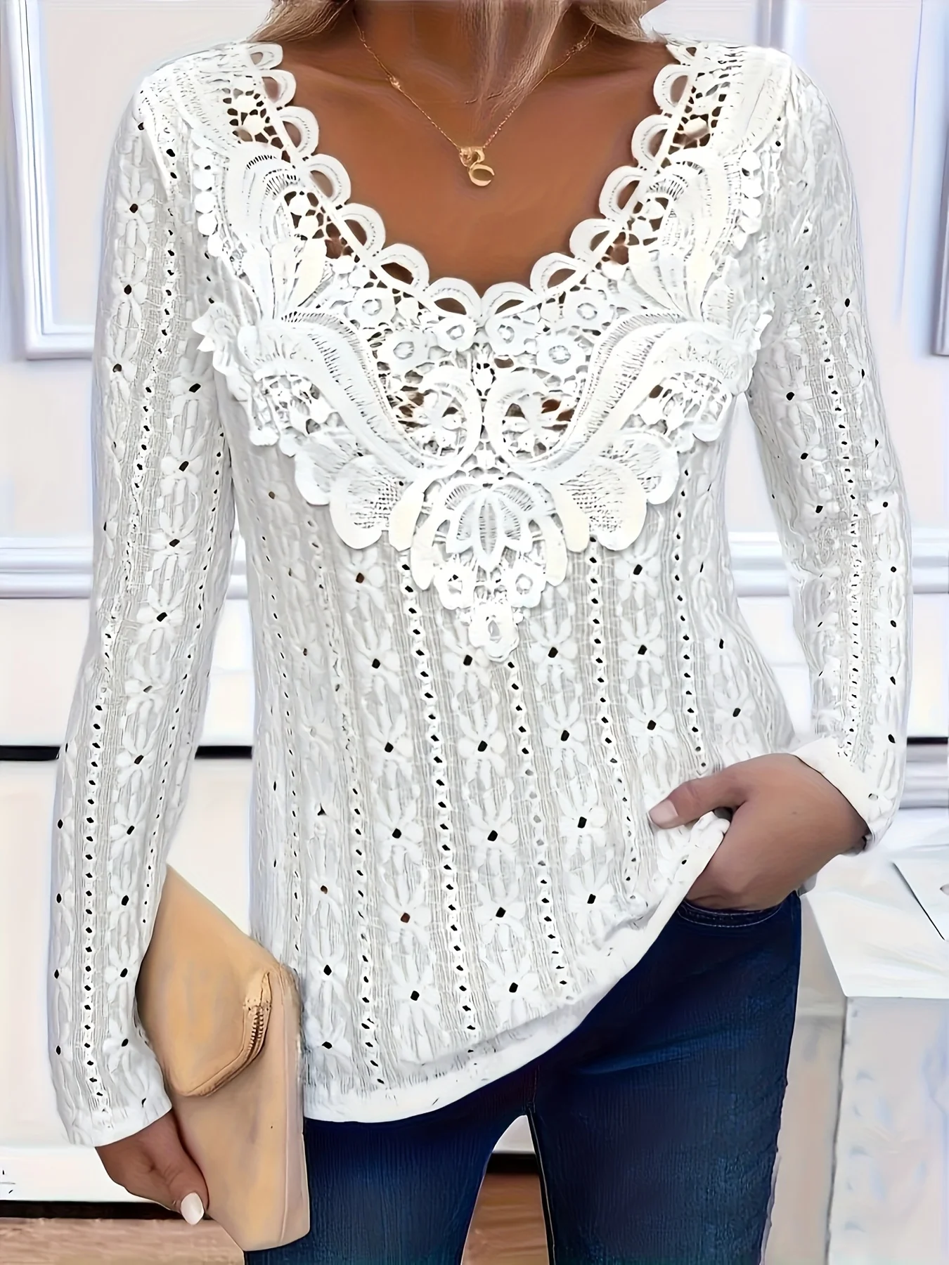 Elegant Casual Dames T-shirt Mode Los T-shirt Dames Temperament T-shirt met lange mouwen Vakantie Weekend