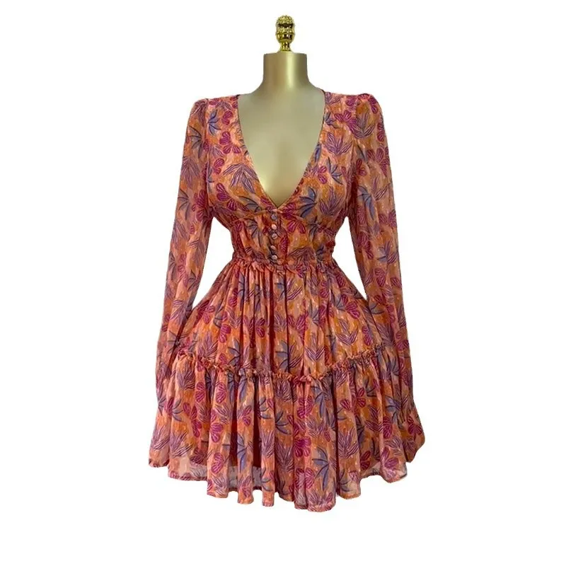 

Dashiki African Dresses for Women Spring Autumn African Long Sleeve V-neck Polyester Printing Party Evening Dress Outfits 2025