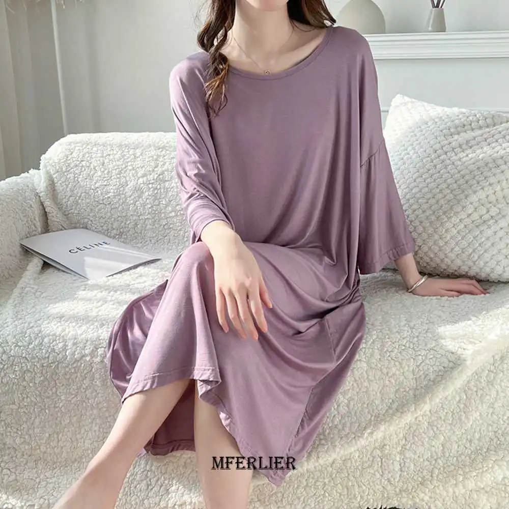 Large Size 6XL 140KG Summer Modal Dress O Neck Short Sleeve Solid Color Dress Oversized Women Loose Soft Comfortable Home Dress