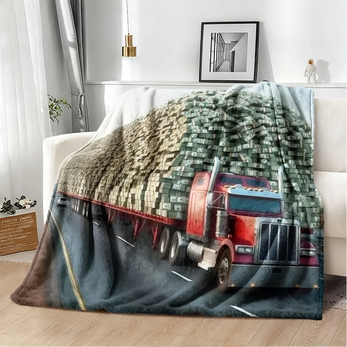 Massive Dollar Cash Truck Art Blanket Throw Decoration Home Bedspread Large Size 150x230cm Luxury Gift for Lovers