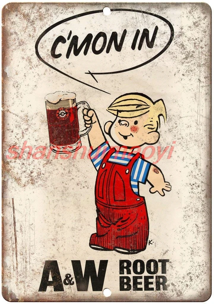 Keviewly NOT A&W Root Beer Dennis The Menace Tin Signs Metal Poster Warning Sign Decor for Garage Home Garden Retro Tin Sig sign