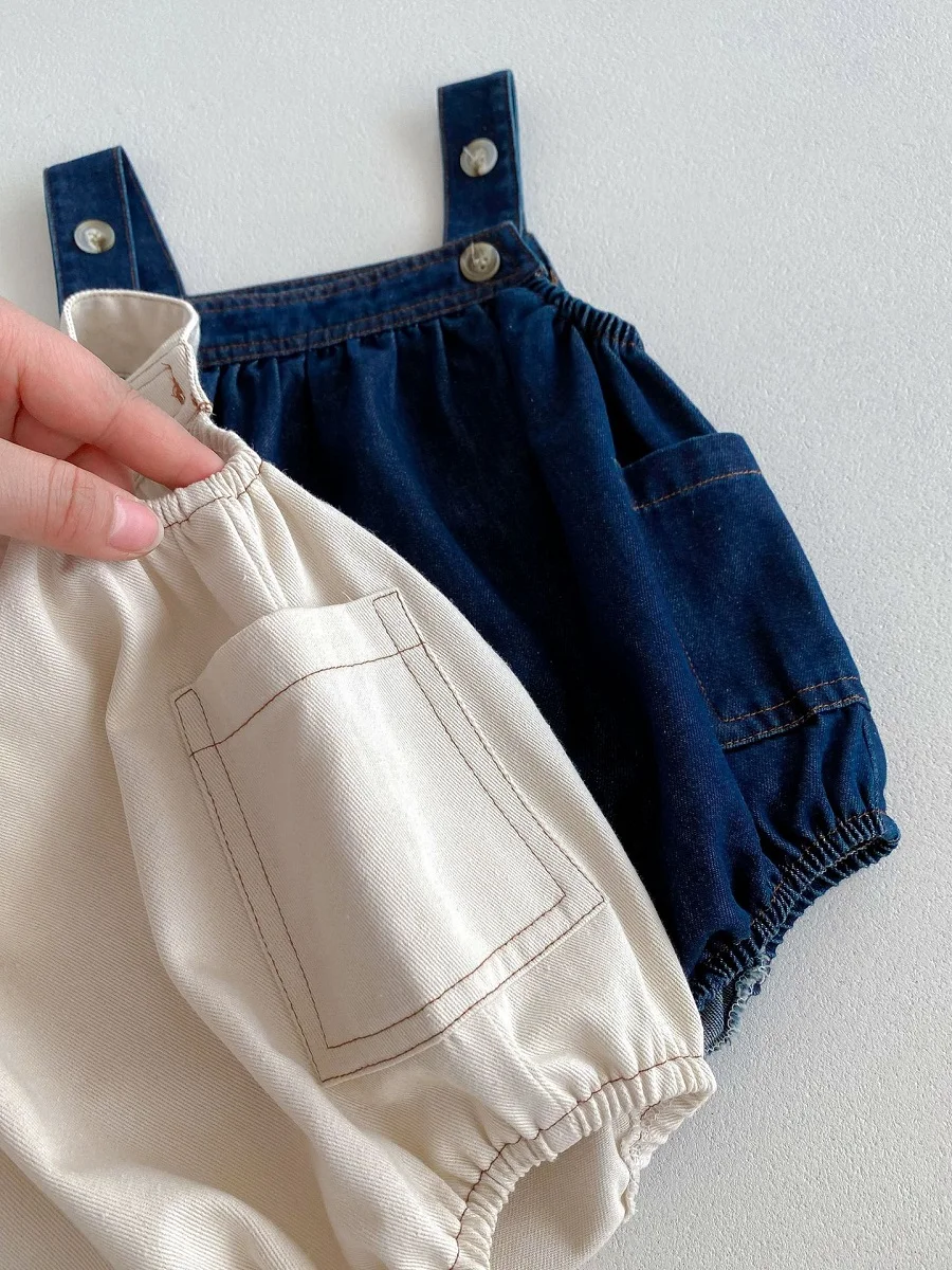 2024 Summer Baby Denim Romper 0-3Years Toddler Boy Girl Solid Pocket Jeans Romper Suspender Overalls Playsuit Outfits Clothes