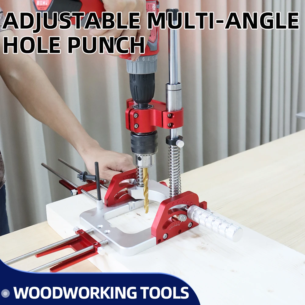 Image of ENJOYWOOD Verbesserter Multi-Winkel-Lochstanzer 0 bis 60 Grad Verstellbar aus Aluminiumlegierung Holzbearbeitungswerkzeuge