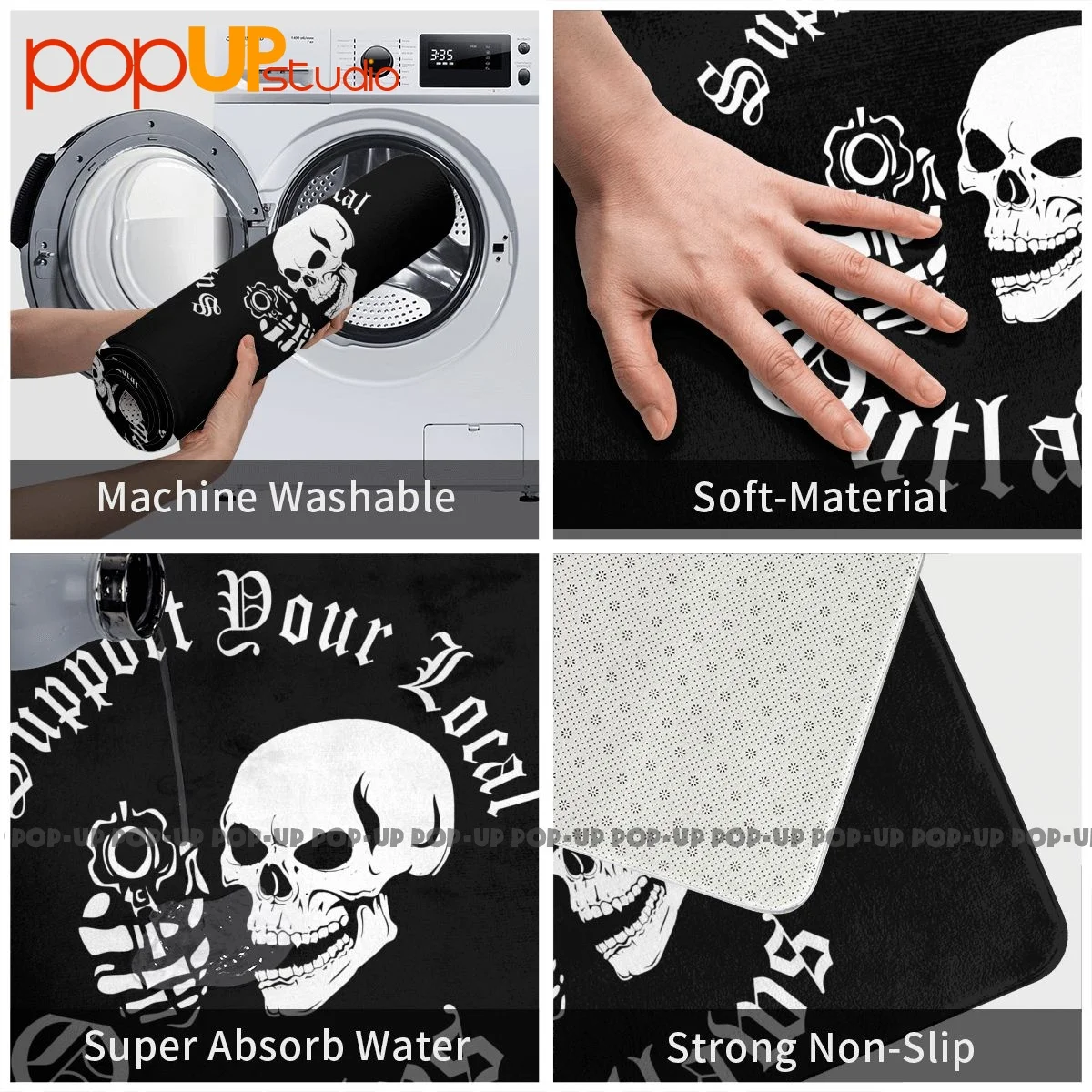 S Support Your Local Outlaws Biker Motorcycle Mc Skull Mat Rug Carpet Popular Ins Style
