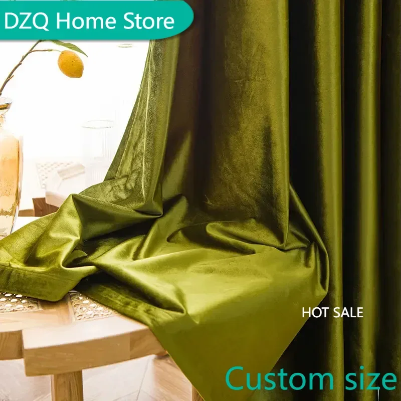 

Retro Luxury Diamond Velvet Olive Green Curtains Premium Bright Surfaces Villa Blackout Curtains for Bedroom Living Room Custom