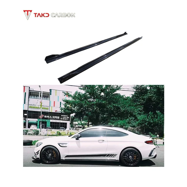 Real Car Data Development Dry Carbon Fiber universal rear spoilers Side Skirts Extensions For BENZ AMG C63 W205 Coupe