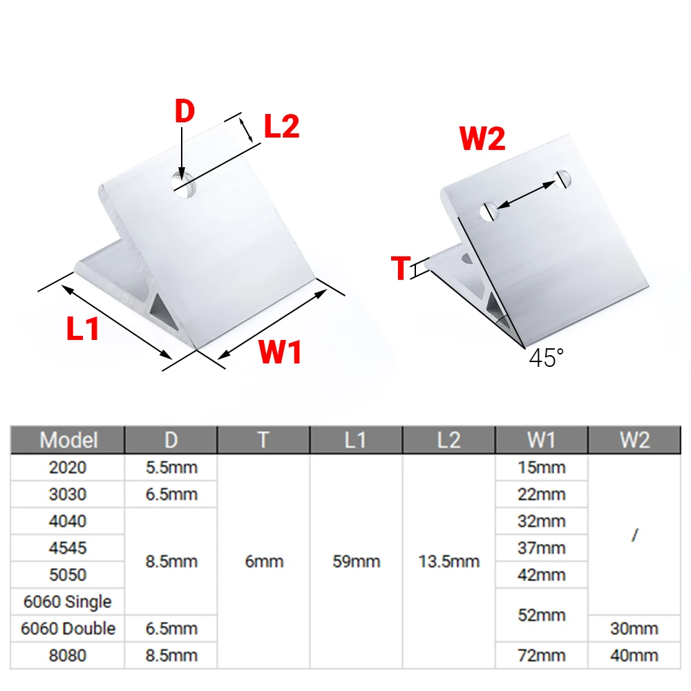 4Pcs/lot 45 Degree 2020 3030 4040 4545 5050 6060 8080  Corner Angle Bracket Corner Connection Joint for Aluminum Profile