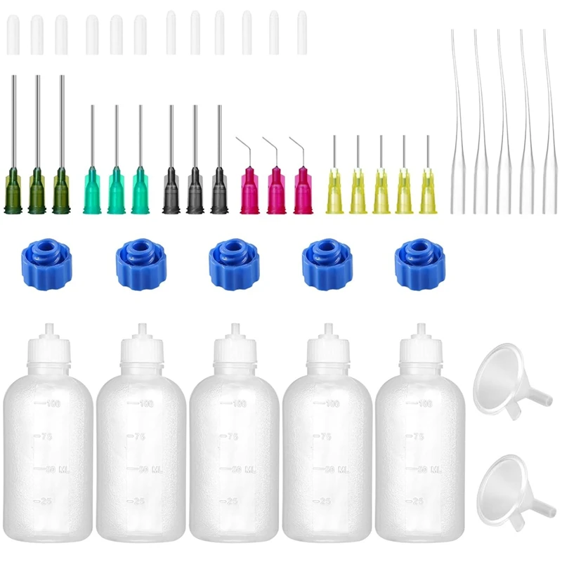 100Ml Glue Precision Tip Applicator Bottle,Needle Tip Squeeze Bottle With 14Ga 16Ga 18Ga 20Ga 25Ga Blunt Needle Oiler