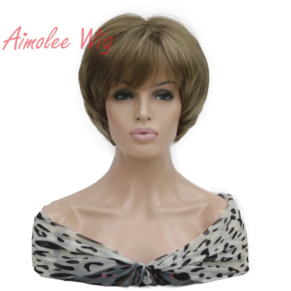 Women's Synthetic Wig Short Fluffy Hair Straight Wair Middle-aged and elderly Women daily wig Brown/Blonde