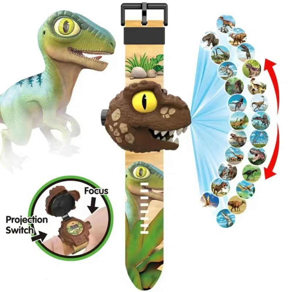 Montres jouet de dessin animé dinosaure 3D, 24 montres lumineuses de Projection pour enfants, horloge numérique à rabat, montres-bracelets pour étudiants, jouet pour enfants