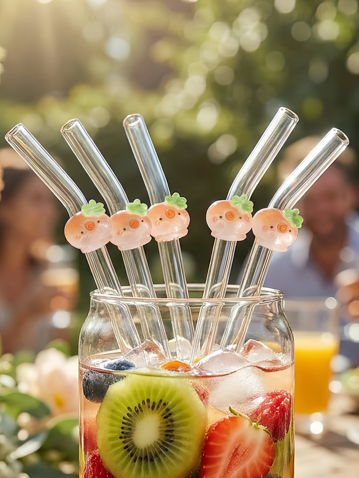  Ocean Octopus Curved Glass Straw,Reusable Set for Cocktails, Smoothies, Summer Drinks. Easy Clean. Perfect Gift for Her 