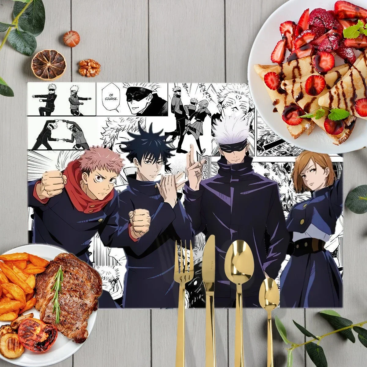 Anime Jujutsu Kaisen Table Mats Gojo Satoru Tops Yuji Itadori Table Coasters Linen Coffee Cup Pads Waterproof Kitchen Placemat