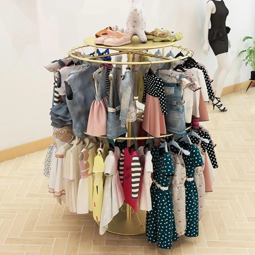 Round Clothing Rack, Gold Clothes Racks for Hanging Clothes, Double Retail Clothing Rack, Rotating Metal Clothing Display Rack,