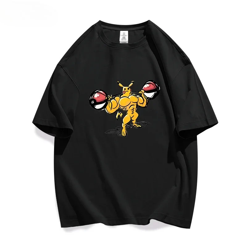 New Muscle Pok É Mon Creative Pok É Mon Co Branded Short Sleeved Men's and Women's T-shirts for Children's Parent-child Wear