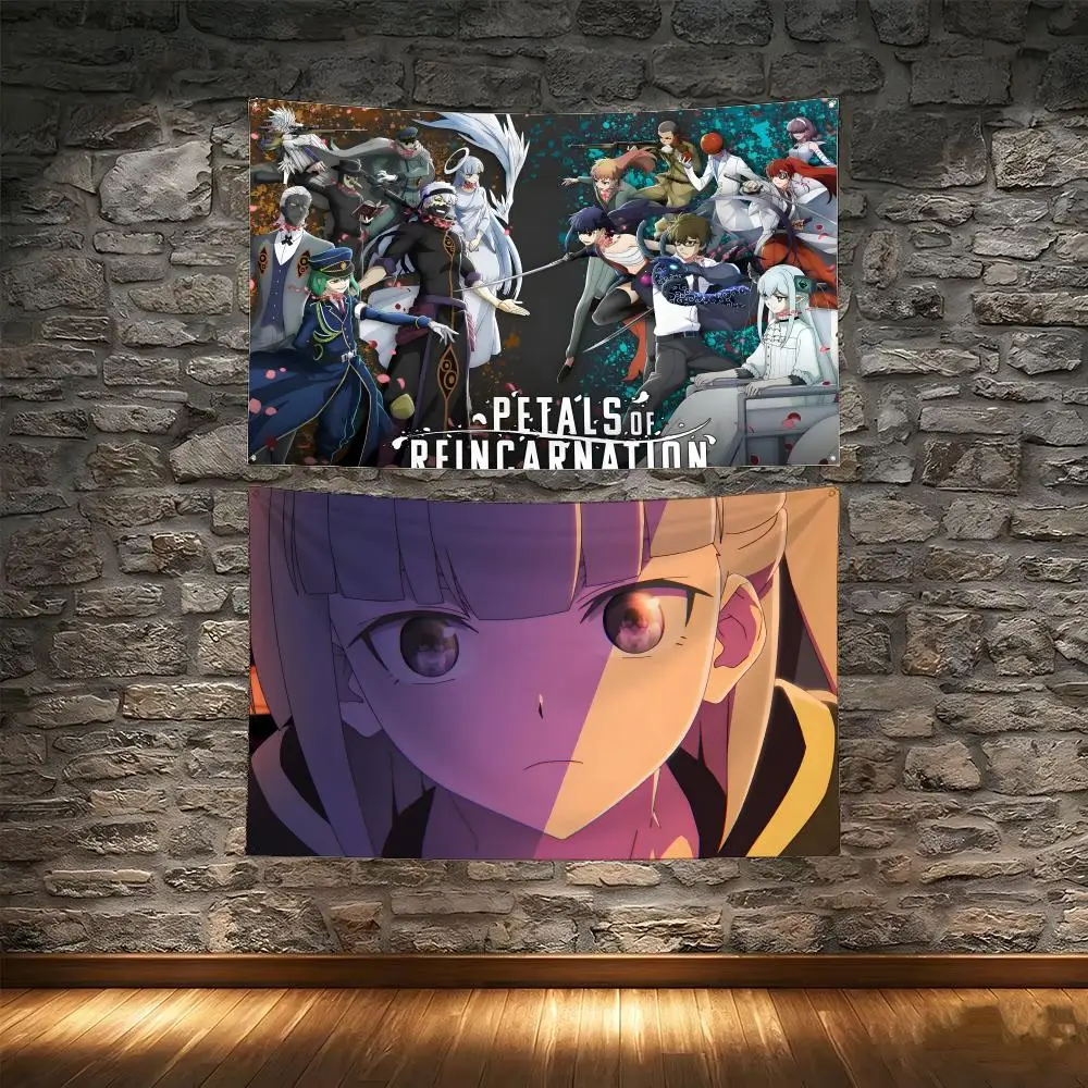 Dark Cyber Anime P-Petals of Reincarnation Flags Tapestry Creative Pattern Photo Living Room Wall Art Party Outdoor Decor