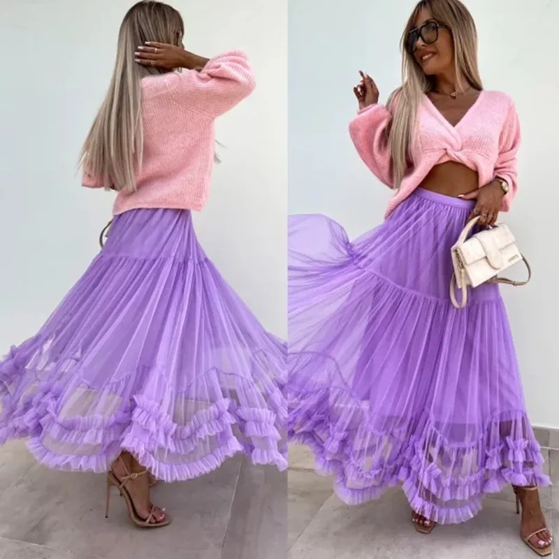 minimalist mesh skirt 2025 summer new fashionable style with fungus lace and fluffy canopy