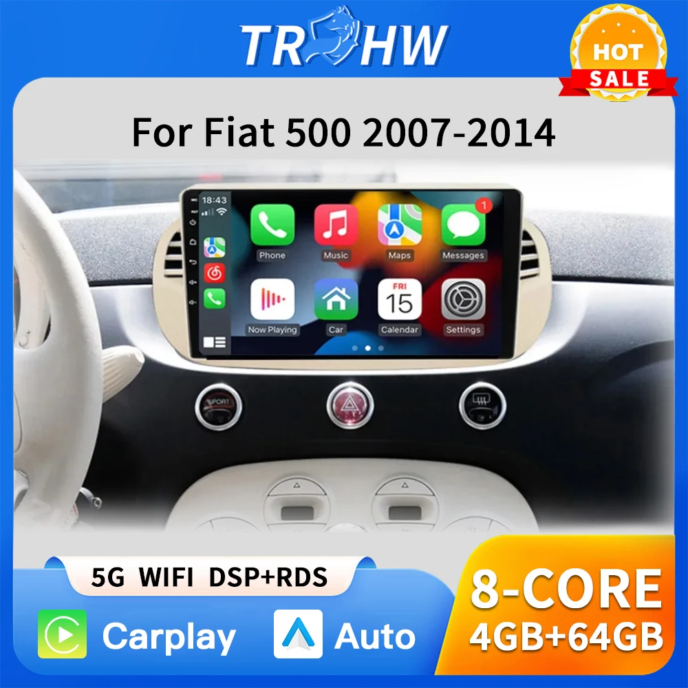 

TRHW 9'' Android Car Radio Stereo for Fiat 500 2007-2015 with GPS Navigation Steering Wheel Control Multimedia Carplay Auto WIFI