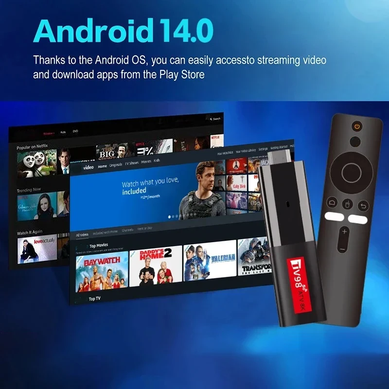 TV98 ATV Smart TV Stick 8K Android 14 2.4G 5G Wifi Support OTA Media Player TV Receiver BT5.0 2GB 16GB Voice Remote TV Box