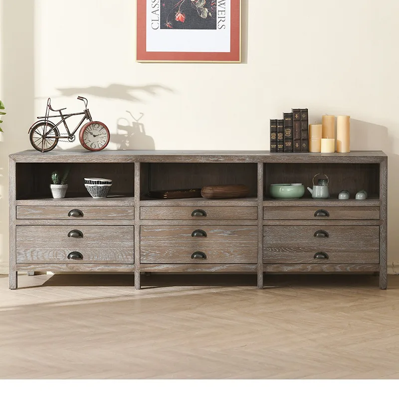 American French European Country Style North American White Oak TV Cabinet Solid Wood Retro Old