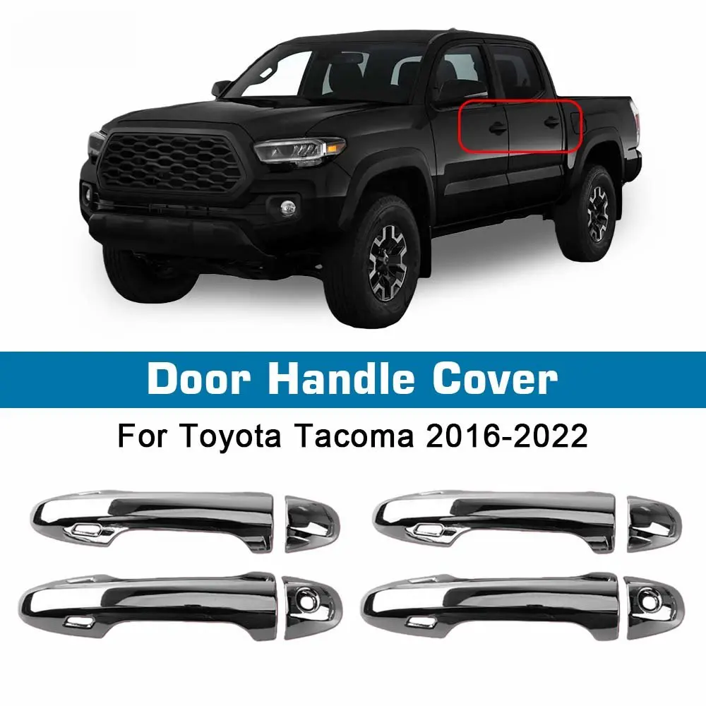 Door Handle Cover For Toyota Tacoma 2016-2018 2019 2020 2021 2022 Trim Set with Smart Keyhole Fit Silver Chrome ABS