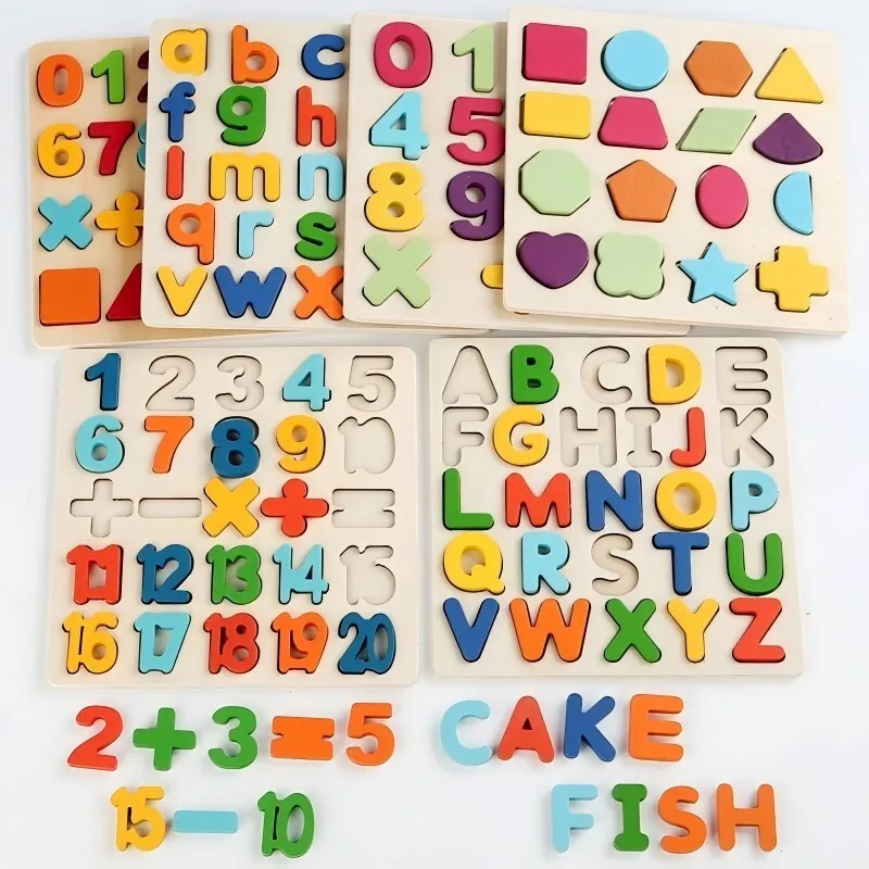 

Montessori Toys Letter Numbers Wooden Puzzle Sorting Math Bricks Preschool Early Learning Educational Toys for Children
