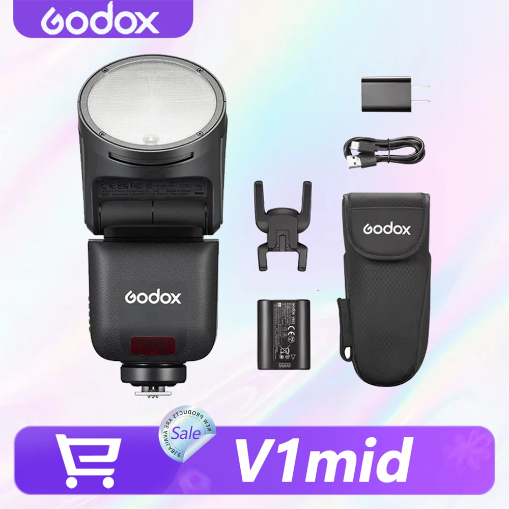 Godox V1 Mid 55Ws TTL Round Head Speedlite 1/8000s HSS 2.4G Wireless Flash 1.7s for Canon Nikon Sony Fuji Olympus