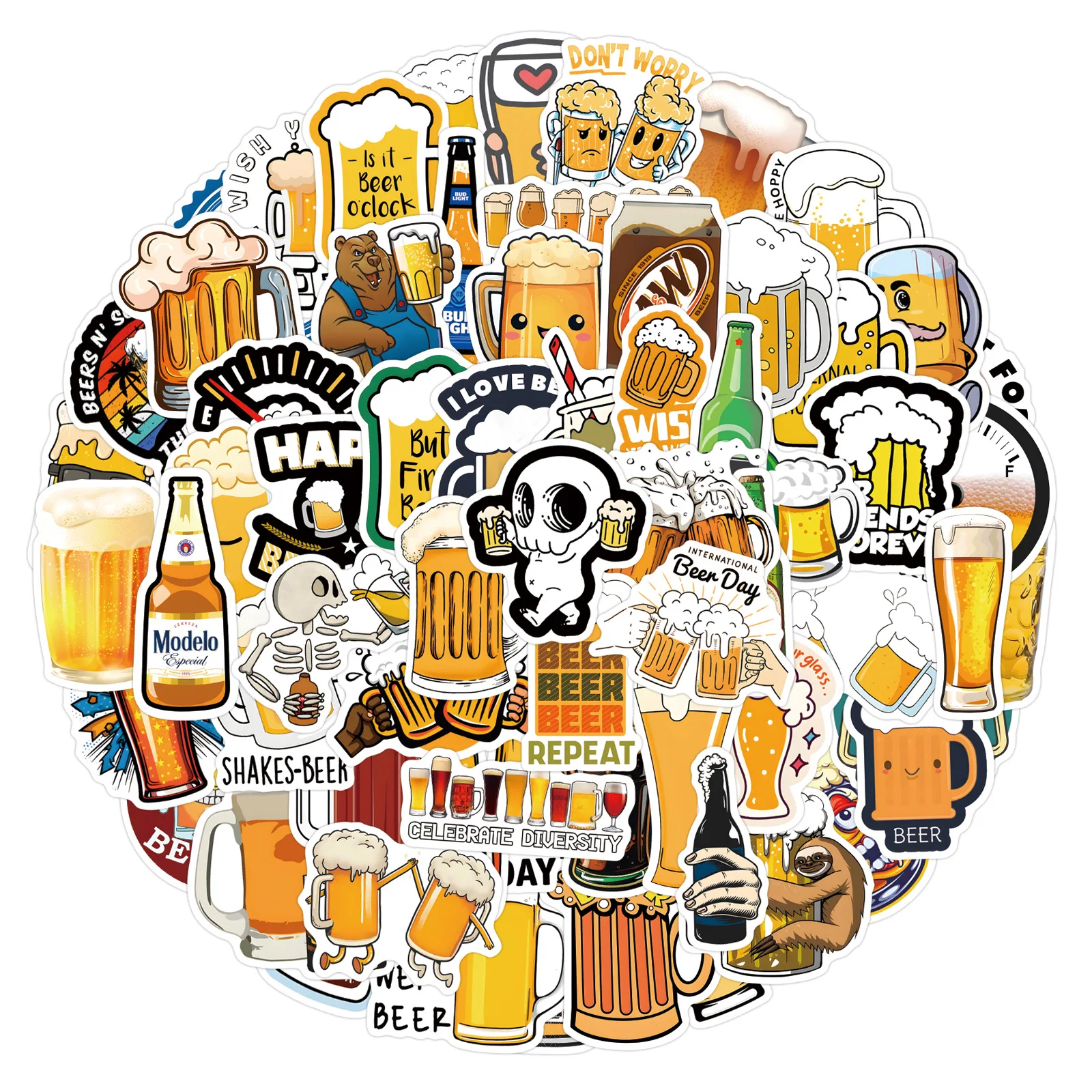 55/110PCS Beer Cartoon Stickers Reduce Summer Heat Drink Sticker Happy Celebrate Decals DIY Laptop Phone Bike Skateboard Kid Toy