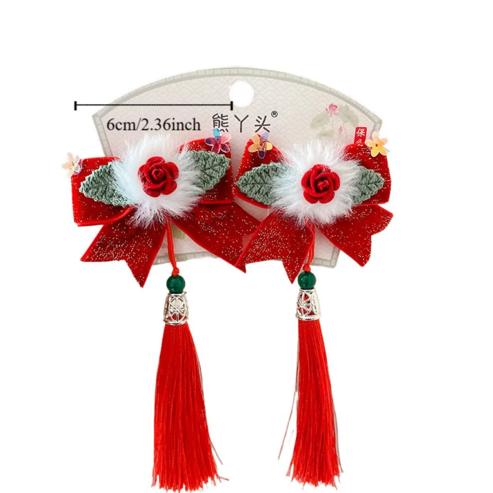 Hanfu Headwear Children\'s New Year Hairpin Tang Suit Sweet Chinese Style Red Barrettes Cute Flower Ancient Style Hair Clip Kids
