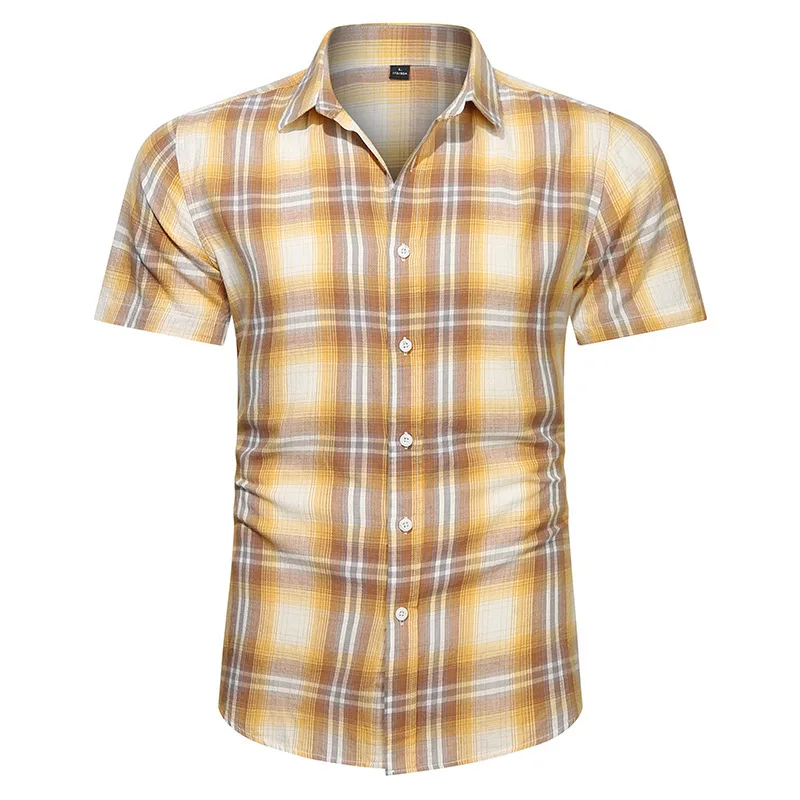 

New Summer Men Short Sleeved Plaid Casual Shirts High Quality Male Cotton Lapel Collar Comfortable Daily Casual Shirts Size 4XL