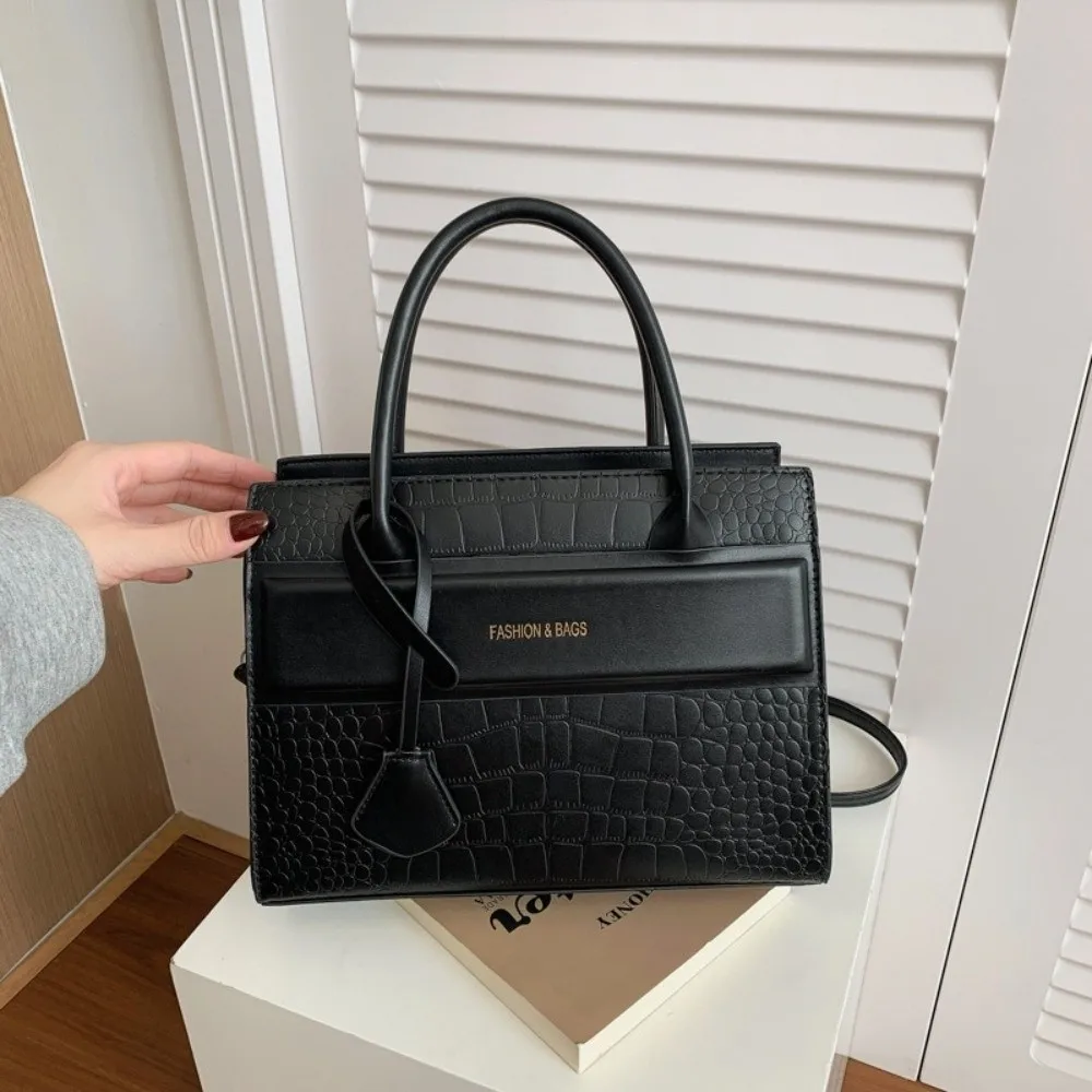 Bolso de Hombro de Material PU con Patrón de Piedra, Tamaño Mediano, Grabado, Gran Capacidad, Bandolera, Multicolor, con Letras, para el Día a Día